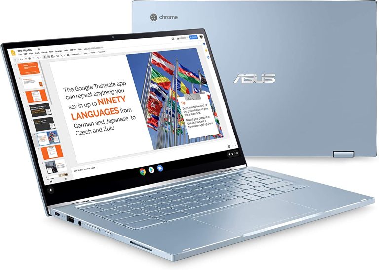 ASUS Chromebook Flip C433 2 in 1 Laptop, 14″ Touchscreen FHD NanoEdge Display, Intel Core m3-8100Y Processor, 8GB RAM, 64GB eMMC Storage, Backlit Keyboard, Silver, Chrome OS, C433TA-AS384T