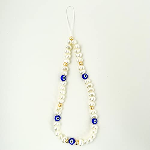 Evil Eye Beaded Phone Charm Pearl Beaded Phone Strap Y2K Chain for Mobile Phone Wrist Phone Case String Phone Bracelet Handmade Phone Jewelry for Women Girls