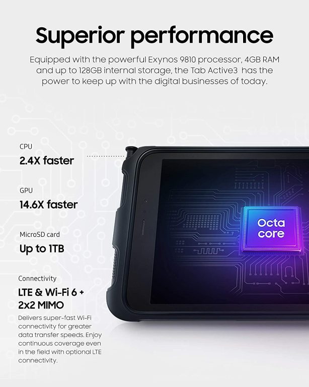 SAMSUNG Galaxy Tab Active3 Enterprise Edition 8†Rugged Multi Purpose Tablet |64GB & WiFi & LTE (Unlocked) | Biometric Security (SM-T577UZKDN14), Black