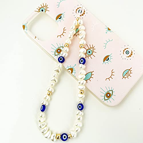 Evil Eye Beaded Phone Charm Pearl Beaded Phone Strap Y2K Chain for Mobile Phone Wrist Phone Case String Phone Bracelet Handmade Phone Jewelry for Women Girls