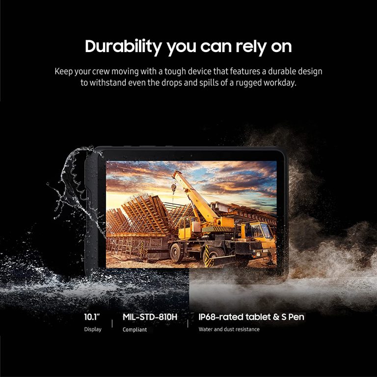 SAMSUNG Galaxy TabActive4 Pro 10.1â€ 64GB Wi-Fi Android Work Tablet, LTE Unlocked, 4GB RAM, Rugged Design, Sensitive Touchscreen, Long-Battery Life-for Workers, SM-T630UZKAN20, Black