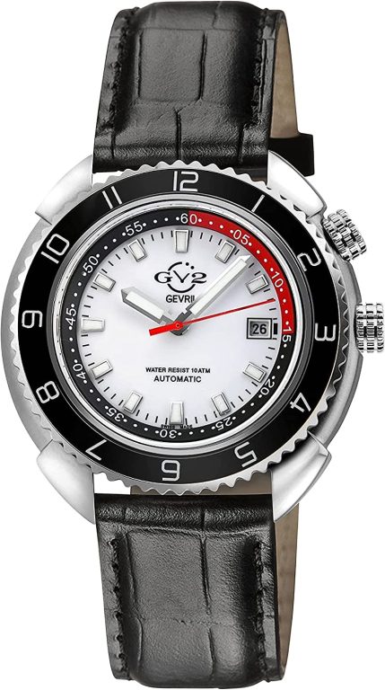 GV2 Men’s Swiss Automatic from The Squalo Collection, Genuine Black Leather Strap Watch