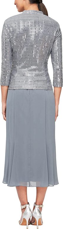 Alex Evenings Women’s Tea Length Mock Dress with Sequin Jacket (Petite and Regular Sizes)