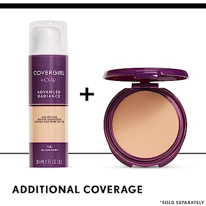 COVERGIRL Advanced Radiance Age Defying Liquid Foundation in Classic Ivory, Hides Wrinkles & Lines, Sensitive Skin Safe, Packaging May Vvary