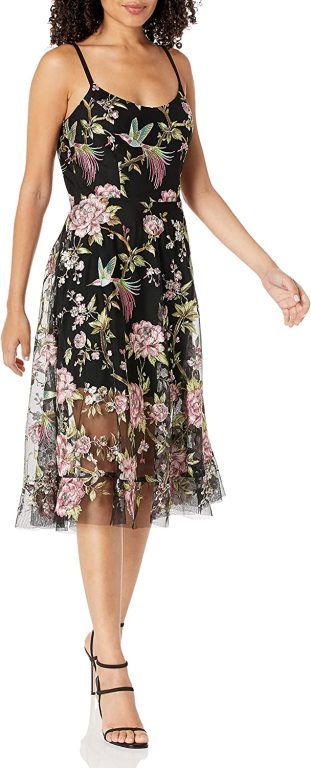 Dress the Population Women’s Uma Sweetheart Bodice Fit and Flare Midi Dress