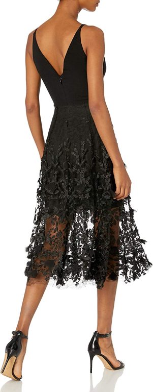 Dress the Population Women’s Darleen Sleeveless 3D Floral Fit & Flare Midi Dress