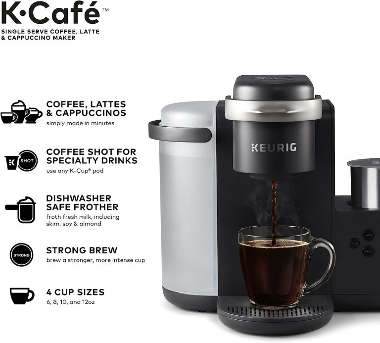 Keurig K-Café SMART Single Serve Coffee Maker with WiFi Compatibility, Latte and Cappuccino Machine with Built-In Frother, 6 Brew Sizes, Compatible with Alexa, Black, (5000365485)