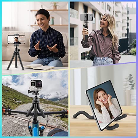 UBeesize Flexible Phone Tripod Stand, Small and Mini Tripod with Wireless Remote and Clip, Rubberized Desk iPhone Stand for Selfies,Video Recording,Compatible with All Cellphones, Cameras, Gopro1