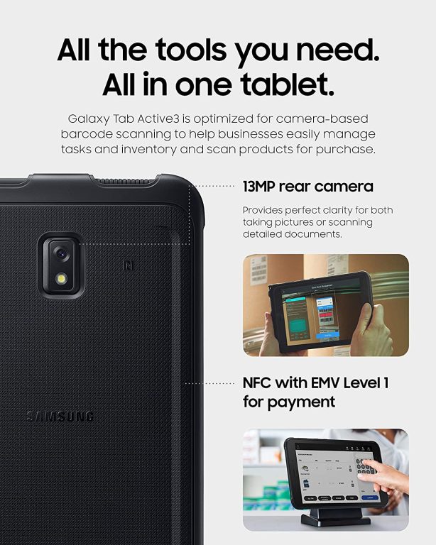 SAMSUNG Galaxy Tab Active3 Enterprise Edition 8†Rugged Multi Purpose Tablet |64GB & WiFi & LTE (Unlocked) | Biometric Security (SM-T577UZKDN14), Black