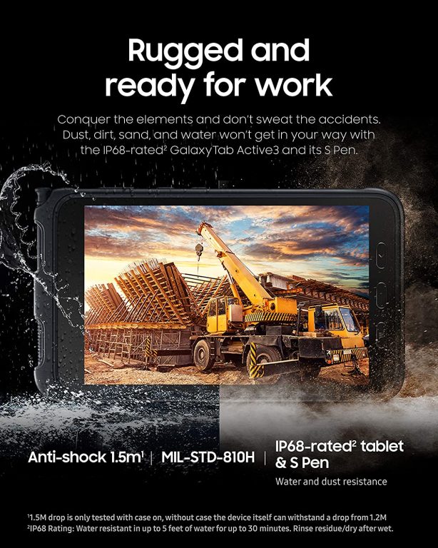 SAMSUNG Galaxy Tab Active3 Enterprise Edition 8†Rugged Multi Purpose Tablet |64GB & WiFi & LTE (Unlocked) | Biometric Security (SM-T577UZKDN14), Black