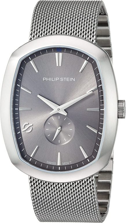 Philip Stein Men’s Modern Stainless Steel Swiss-Quartz Watch with Stainless-Steel Strap, Silver, 22 (Model: 72-CPLT-MSS)