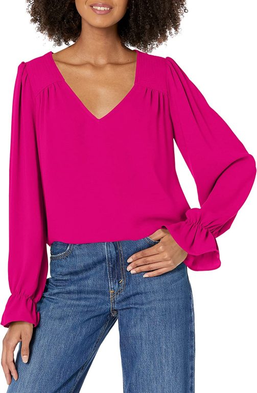Trina Turk Women’s V Neck Long Sleeve Blouse