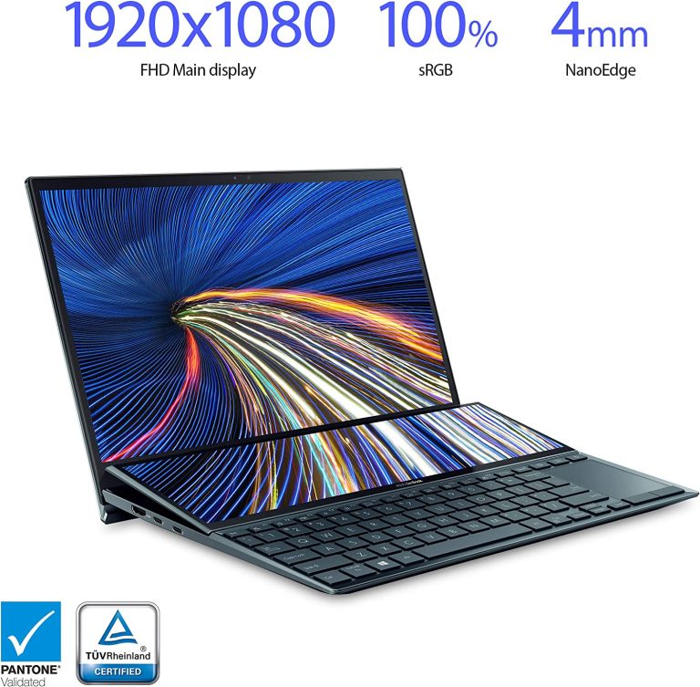 ASUS ZenBook Duo 14 UX482 14â€ FHD Touch Display, Intel Evo Platform, Core i7-1195G7, 8GB RAM, 512GB PCIe SSD, ScreenPad Plus, Windows 10 Home, Wifi 6E, Celestial Blue, UX482EAR-DB71T