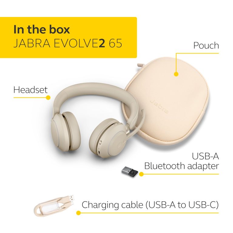Jabra Evolve2 65 USB-A UC Stereo – Beige Wireless Headset / Music Headphones