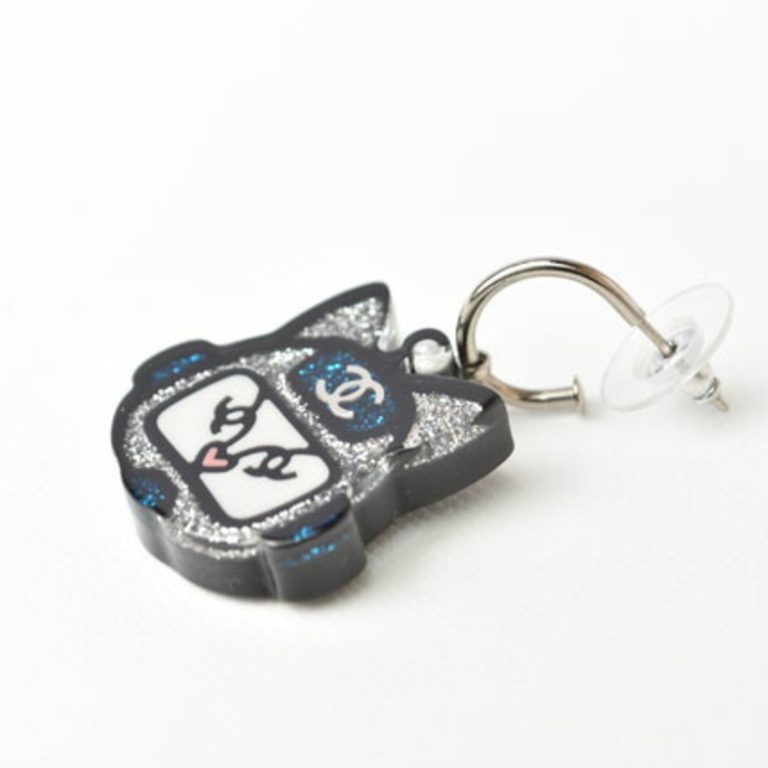 Authenticated Used Chanel earrings CHANEL accessories cat robot swing blue silver