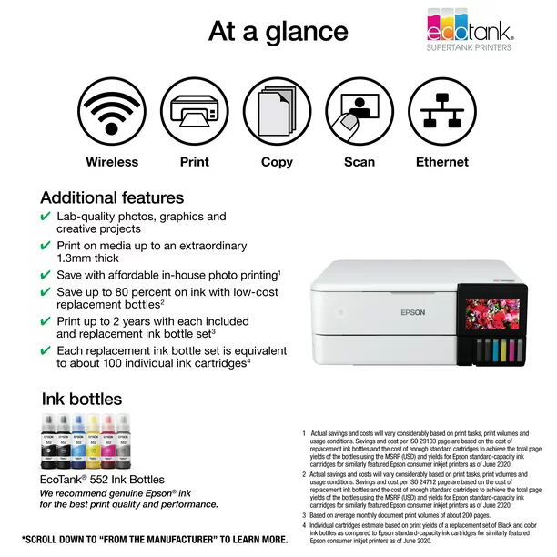 EcoTank® Photo ET-8500 Wireless Color All-in-One Supertank Printer