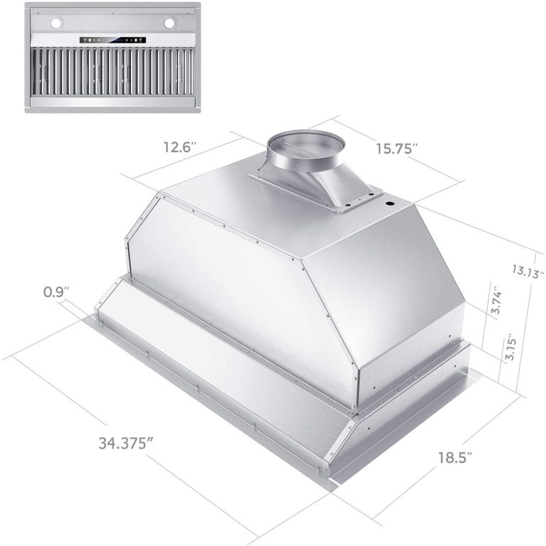 IKTCH 36 inch Built-in/Insert Range Hood 900 CFM, Ducted/Ductless Convertible Duct, Stainless Steel Kitchen Vent Hood with 2 Pcs Adjustable Lights and 2 Pcs Baffle Filters with Handlebar