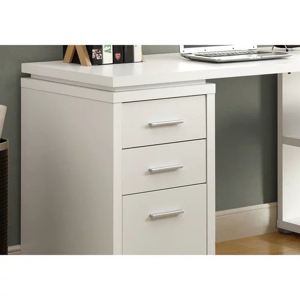 Monarch L Shaped Contemporary Home Office Computer Desk with Drawers, White