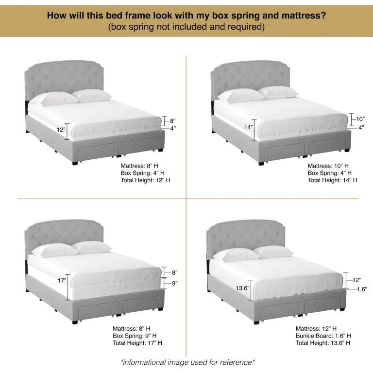 DG Casa Argo Tufted Upholstered Panel Bed Frame with Storage Drawers and Nailhead Trim Headboard, King Size Storage Bed in Beige Linen Style Fabric