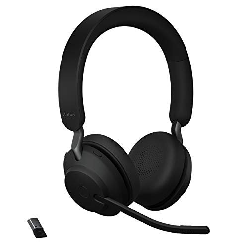 Jabra Evolve2 65 MS Wireless Headphones with Link380a, Stereo, Black â€“ Bluetooth Headset for Calls and Music, 37 Hours of Battery Life, Passive Noise Cancelling