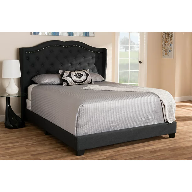Baxton Studio Aden Modern and Contemporary Charcoal Grey Fabric Upholstered Queen Size Bed