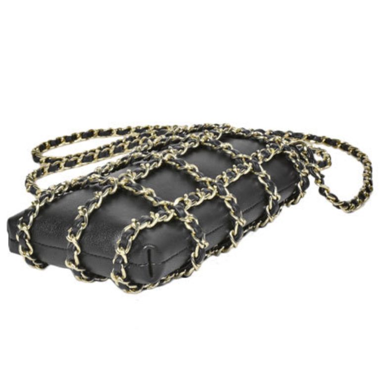 Authenticated Used Chanel CHANEL Chain Shoulder Pouch Smartphone Case Coco Mark Black Lambskin AP1161