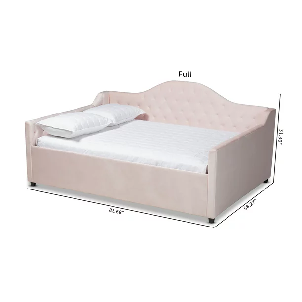 Baxton Studio Perry Light Pink Velvet Button Tufted Full Size Daybed