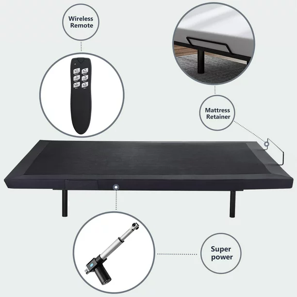 Allewie King Adjustable Bed Base Frame with New Generation Motor, Wireless Remote, Upholstered