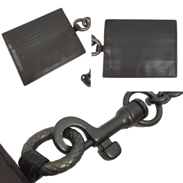 Authenticated Used Bottega Veneta BOTTEGA VENETA card case business holder pass dark brown leather