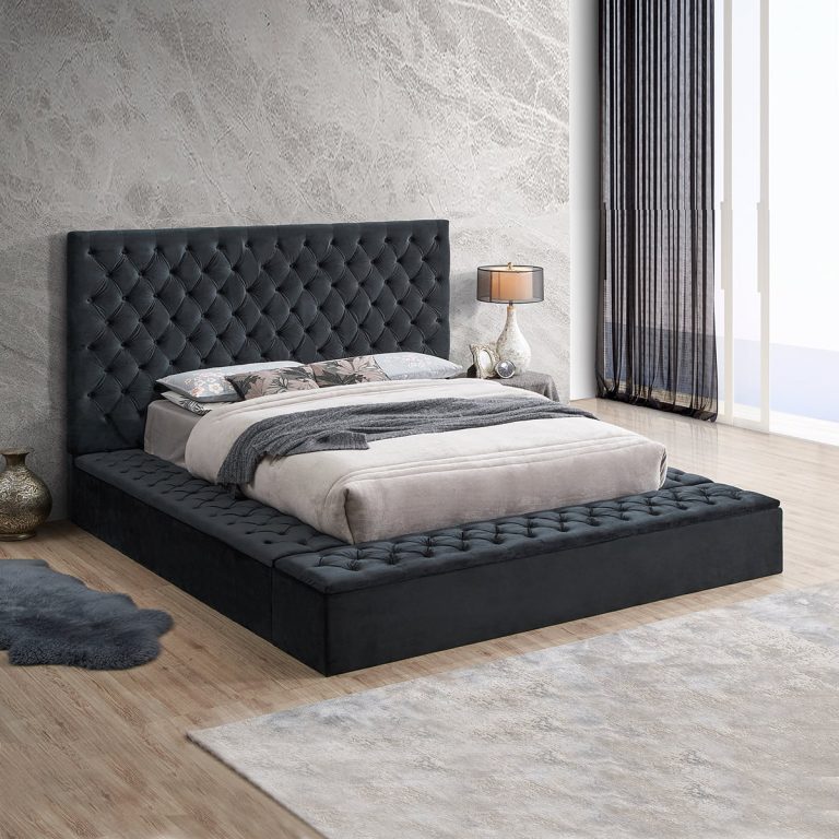 Better Home Products Cosmopolitan Velvet Upholstered Platform Queen Bed in Black