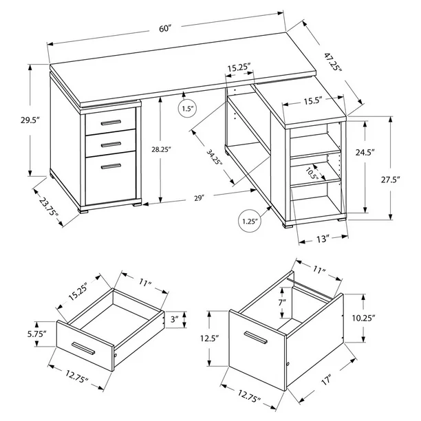 Monarch L Shaped Contemporary Home Office Computer Desk with Drawers, White
