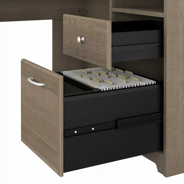 Cabot Modern 60 W L Desk with Hutch, includes 1 File Drawer, 1 Box Drawer and Storage in Ash Gray