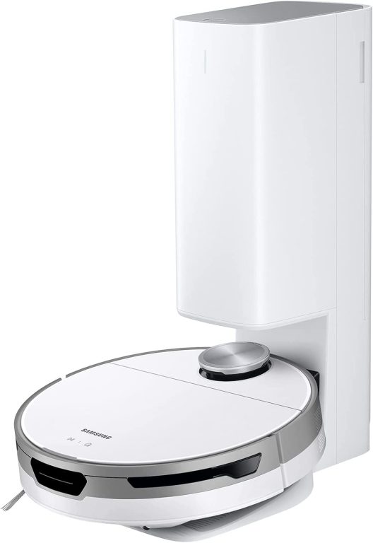 SAMSUNG Jet Bot+ Robot Vacuum Cleaner w/Clean Station, Automatic Emptying, Precision Cleaning, 5-Layer Filter, Intelligent Power Control for Hardwood Floors, Carpets, Area Rugs, VR30T85513W/AA, White