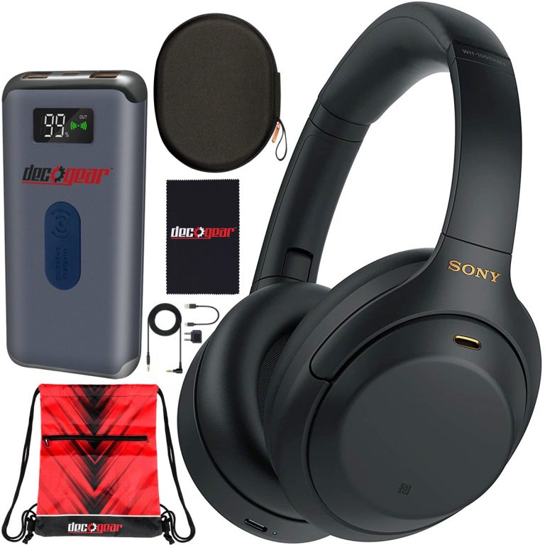 Sony WH-1000XM4 Wireless Industry Leading Noise Cancelling Over-Ear Headphones with Mic for Calls Black WH-1000XM4/B Bundle w/ Case + Deco Gear Power Bank Charger + Gym Bag
