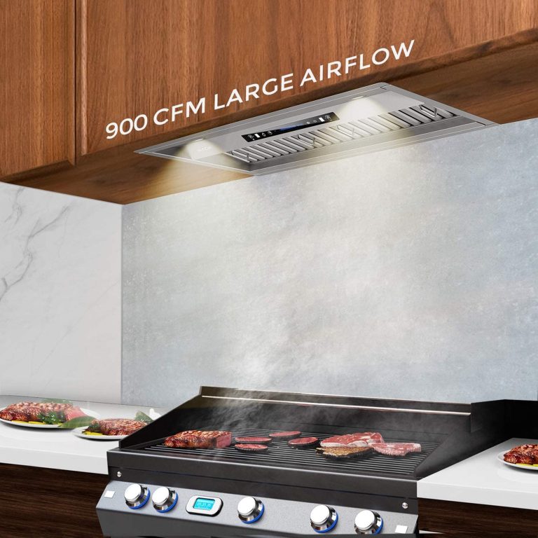 IKTCH 36 inch Built-in/Insert Range Hood 900 CFM, Ducted/Ductless Convertible Duct, Stainless Steel Kitchen Vent Hood with 2 Pcs Adjustable Lights and 2 Pcs Baffle Filters with Handlebar