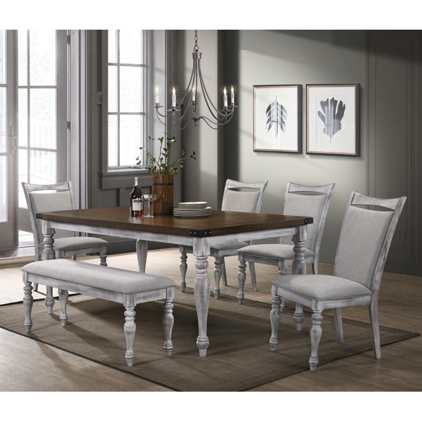 Roundhill Furniture Salines 31” Height 6-Piece Dining Set, Rustic White and Oak