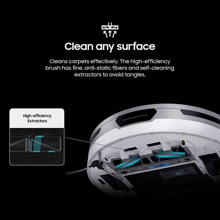 SAMSUNG Jet Bot+ Robot Vacuum Cleaner w/Clean Station, Automatic Emptying, Precision Cleaning, 5-Layer Filter, Intelligent Power Control for Hardwood Floors, Carpets, Area Rugs, VR30T85513W/AA, White