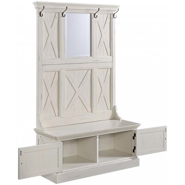 Pemberly Row Farmhouse Rustic Weathered Wood Hall Tree with X Frame