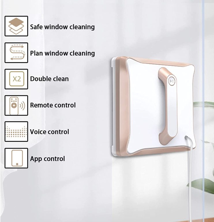 RIYIFER Automatic Robot Window Cleaner Voice Remote Control App Control Electric Window Cleaner Robot Double Clean Vacuum Cleaner for Table High Windows Ceiling Indoor,White,Large