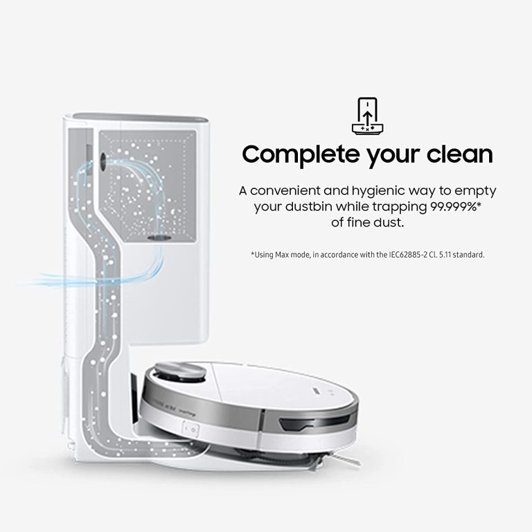 SAMSUNG Jet Bot+ Robot Vacuum Cleaner w/Clean Station, Automatic Emptying, Precision Cleaning, 5-Layer Filter, Intelligent Power Control for Hardwood Floors, Carpets, Area Rugs, VR30T85513W/AA, White
