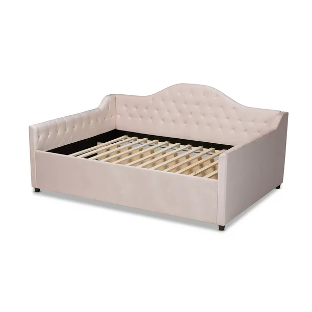 Baxton Studio Perry Light Pink Velvet Button Tufted Full Size Daybed