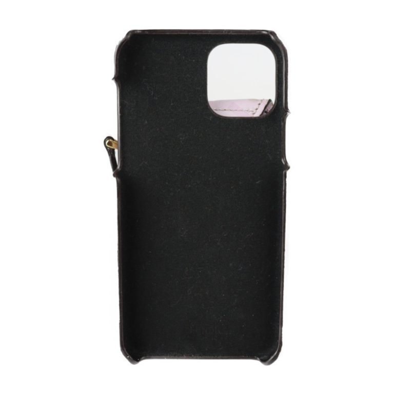 Authenticated Used FENDI Fendi iPhone 11 Pro Case Other Accessories 7AR890 Leather Light Purple Gold Hardware Zucca Pattern Smartphone Cover Coin Purse Card