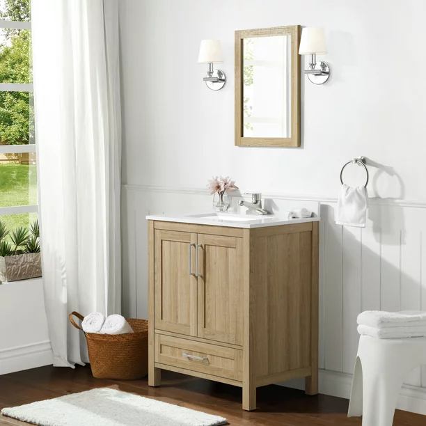 Ove Decors Kansas 30 W x 19″ D Freestanding Bathroom Vanity with Sink, White Oak