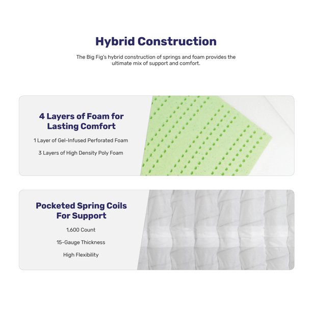 Big Fig 13″ – King Hybrid Mattress With Cooling Gel, Supports Up to 1,100 lbs.