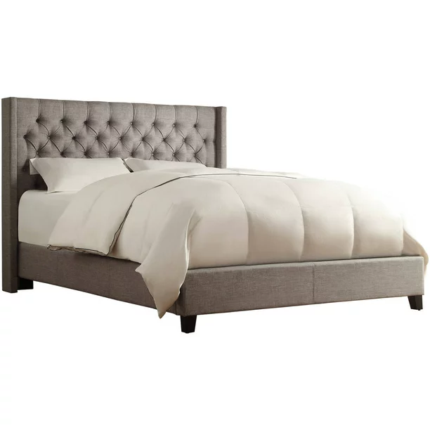 Weston Home Melford Wingback Tufted Linen Full Bed, Light Gray