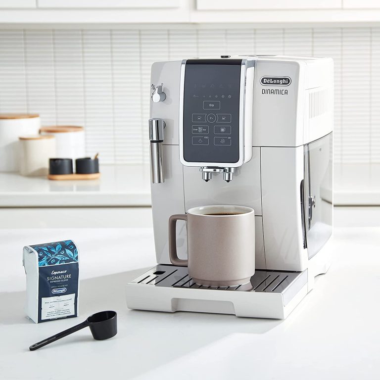 De’Longhi ECAM35020W Dinamica Automatic Coffee & Espresso Machine Iced-Coffee, Burr Grinder + Descaling Solution