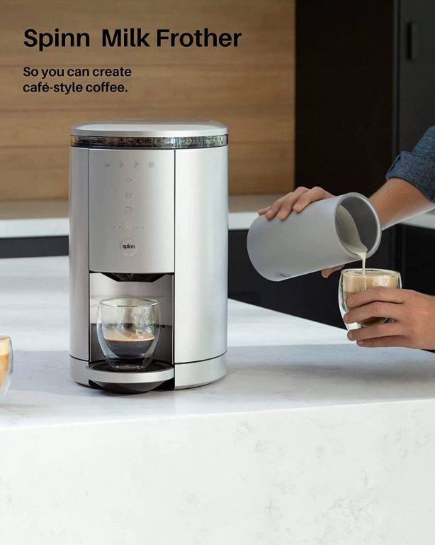 SPINN Coffee & Espresso Machine with Milk Frother, Smart WiFi Automatic Coffee, Cold Brew Machine, Automatic Coffee Foam Maker for Latte, Single Serve & Zero-Waste, Silver
