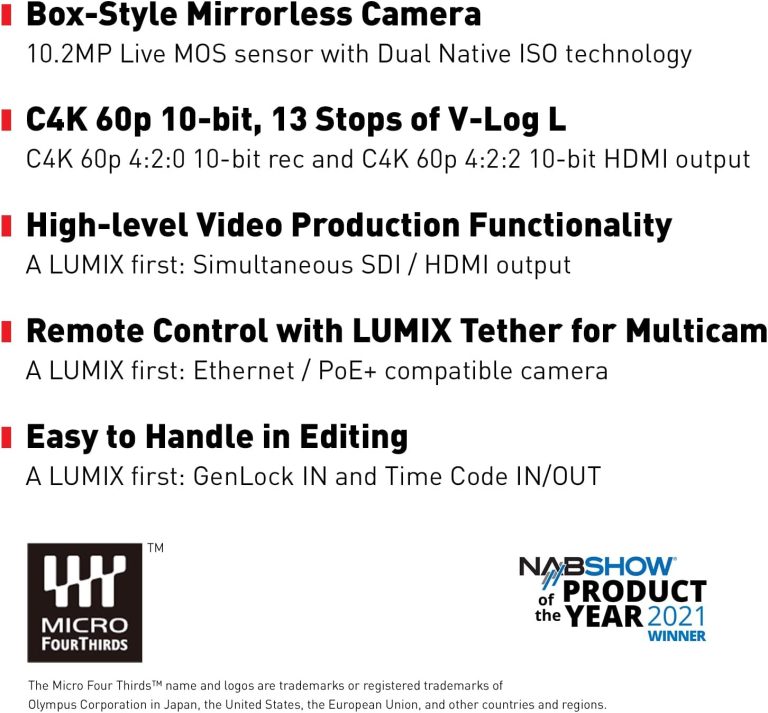 Panasonic LUMIX BGH1 Cinema 4K Box Camera, Micro Four Thirds with Livestreaming (DC-BGH1), Black