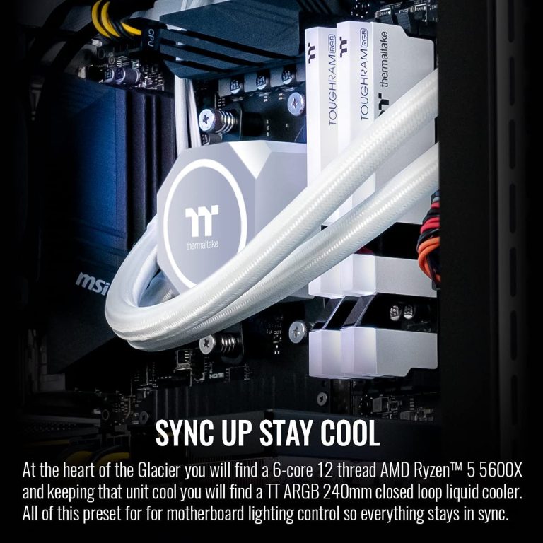 Thermaltake Glacier 360 Liquid-Cooled PC (AMD Ryzen 5 5600X, RTX 3060, 16GB 3600Mhz DDR4 ToughRAM RGB Memory, 1TB NVMe M.2, WiFi, Win 10 Home) Gaming Desktop Computer S3WT-B550-G36-LCS
