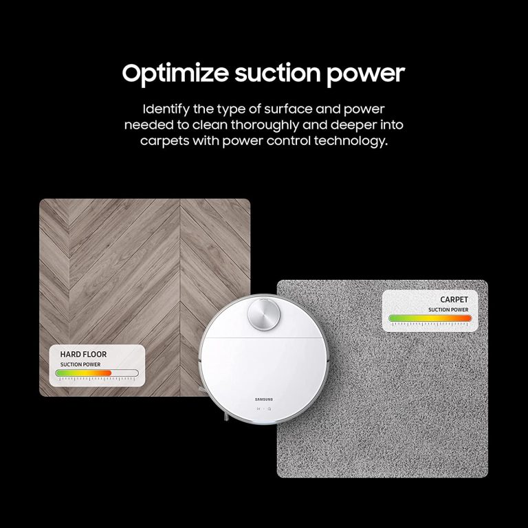SAMSUNG Jet Bot+ Robot Vacuum Cleaner w/Clean Station, Automatic Emptying, Precision Cleaning, 5-Layer Filter, Intelligent Power Control for Hardwood Floors, Carpets, Area Rugs, VR30T85513W/AA, White
